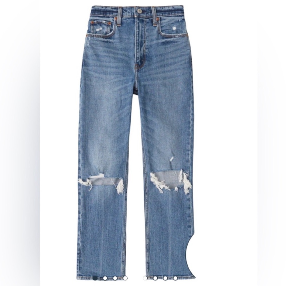 Abercrombie Ultra High Rise Ankle Straight Jeans in Ripped Medium Wash